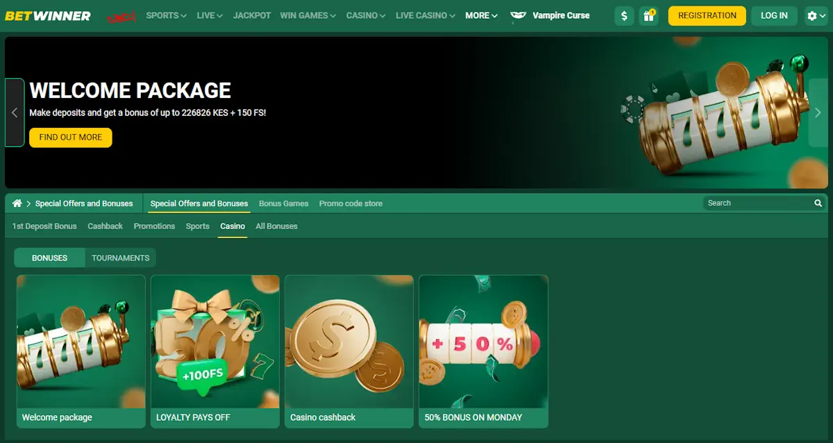 Betwinner Casino Bonuses and Welcome Package Screenshot